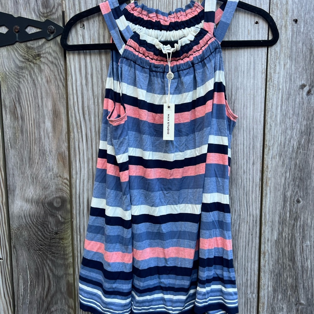 MAX STUDIO Stripe Ruffle Halter Sleeveless Top Multicolor Women’s Small NWT NEW